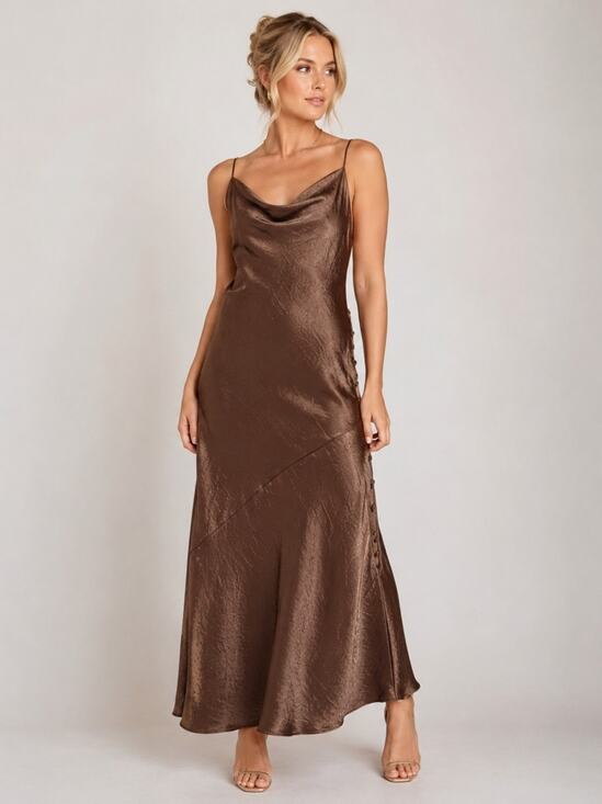 Zara Dresses & Skirts - Zara Copper Satin Cowl-Neck Maxi Slip Dress